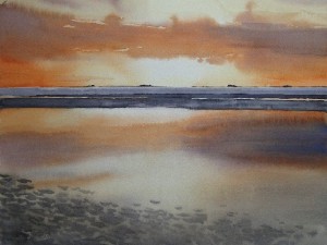 Föhr Sonnenaufgang über Hallig Langness mit Warften