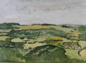 Hundsrückberge  Lonzenburg von Gusterath gesehen 26 x 36 cm