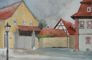 Sommerhausen  Blick von Hs. Kirchplatz Nr.1  nach Hauptstraße  38 x 56 cm