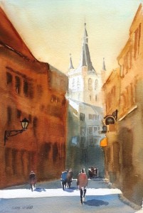 Trier  Palaststraße / St. Gangolf  Größe 38 x 56 cm