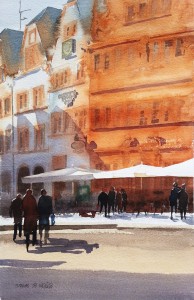 Trier  Straßenszene am Hauptmarkt  Größe 38 x 56 cm